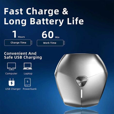 Rasoir électrique portable unisexe avec tête à ventouse magnétique, port USB-C, temps de charge de 60 minutes, utilisation sur peau sèche ou humide, argent (1/4)