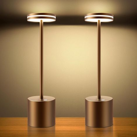 Lampe de chevet tactile sans fil LED, 5000mAh 2 PCS lampe de table rechargeable usb, lumiere bureau puissante piles, 3 températures de couleur, pour chevet, bureau, restaurant, exterieur (1/5)