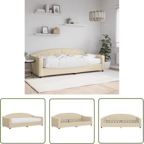 The Living Store Tagesbett mit Matratze Creme 90x200 cm Stoff - Tagesbett - Schlafsofa - Gästebett - Sofa Bett Kombination - Cremefarbenes Möbel (1/5)
