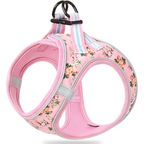 Harnais réglable et confortable pour petit chien et chiot, gilet respirant avec motif floral, harnais de sécurité réfléchissant pour promenades quotidiennes (1/5)