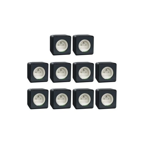 Schneider - Mureva Styl - LOT de 10 Prises 2P+T - Connexion auto - Saillie - IP55/IK08 - Gris - Ref. : MUR35031x10 (1/5)