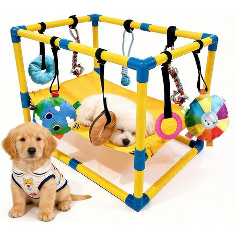 Salle de Jeux pour Chiens, Centre D'activité de Jeu pour Chiot de 60 x 40 x 40 cm avec Hamac et Jouet Chien Suspendus Aire de Jeu Amovible pour Chien pour Favoriser L'exercice et Mentale des Chiens (1/5)