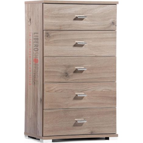 Cassettiera 5 cassetti in legno 53x91h cm Larice Grigio (1/4)