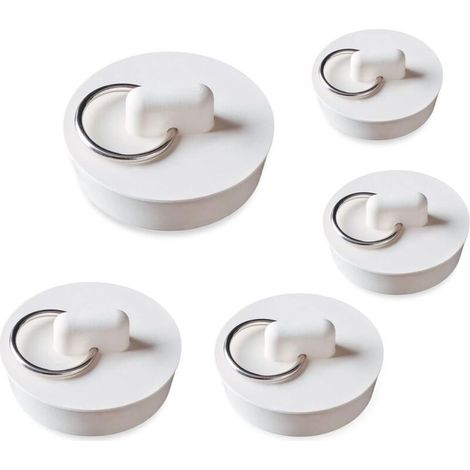 5 Pièces Bouchon de Baignoire Bouchon Evier en Caoutchouc 5 Tailles Blanc Lavabo Bouchon de Vidange Set Bouchon d'évier pour Baignoire, Cuisine et Salle de Bain