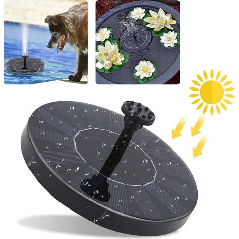 Randaco Solarpumpe 1.5W Brunnen Gartenbrunnen mit 6 Fontänenstilen 190L/h Solar Wasserpumpe Springbrunnenpumpe Solar Teichpumpe