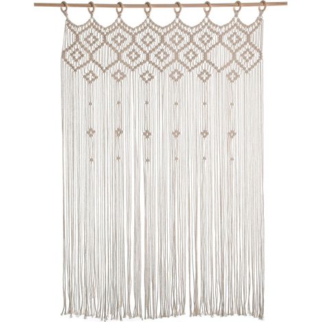 Sollbry Rideau de Porte en Fait à la Main, 1 pièce, Franges, tissé, Suspendu, Tapisserie confidentialité, filtrage lumière pour Cuisine,blanc (1/5)