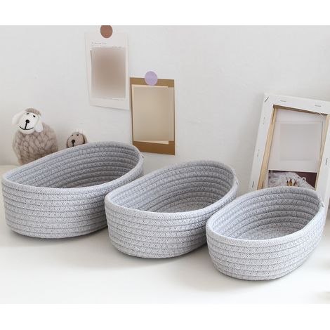 Panier Tissé - Corde Coton - Forme Ovale - 23 x 13 x 7 cm - Décoration Intérieure et Rangement Compact - Lot de 1 (1/3)