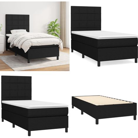 Cama box spring con colchón tela negro 90x200 cm - Colchón de muelles ensacados - Cama box spring