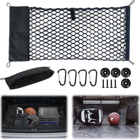 Red para maletero de coche, red de almacenamiento para coche, redes de almacenamiento de doble capa para autocaravanas, bolsa organizadora elástica de 90 × 40 cm con 4 ganchos para furgonetas, camione (1/5)
