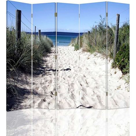 Paravent Décoratif Paysage Dunes et Mer Panoramique - 180 x 150 cm - 2 faces R° V° + rotation 360°