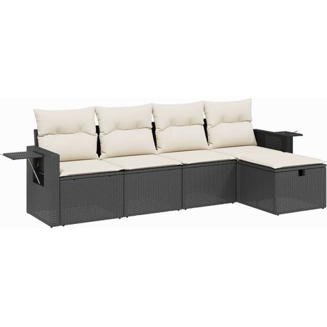 Set de muebles de jardín 5 pzas y cojines ratán sintético negro
