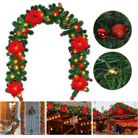 Jiubiaz LED Weihnachtsgirlande 2,7 m, 50 LED warmweiß, Batteriebox, rote Weihnachtsdeko (1/5)