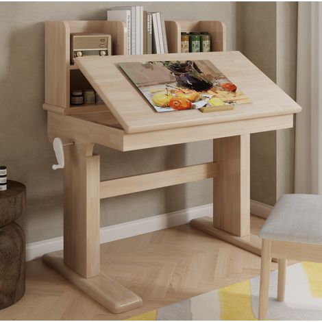 Escritorio infantil regulable en altura, mesa 80x60 cm inclinable 0°-43°, en madera, natural (1/5)