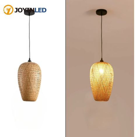 JOYINLED Abat-jour en bambou – Suspension tressée à la main en bambou et rotin – Luminaire en rotin pour lampadaire, café ou maison (1/5)