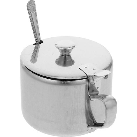Stainless Steel Seasoning Pot with Cover and Spoon Kitchen Salt Pepper Condiment Pot Container for Home Kitchens Restaurants Use (1/2)