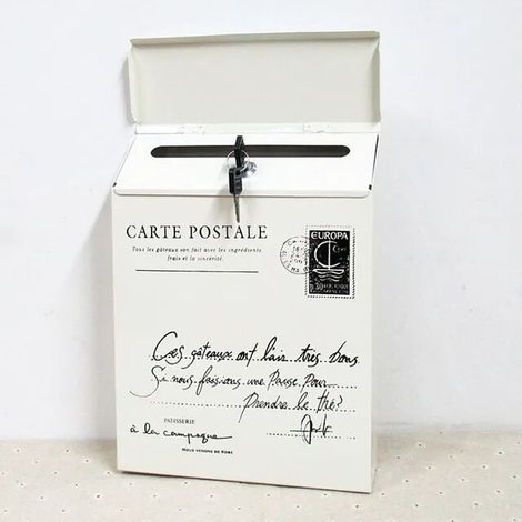 Buzón de hierro con cerradura , buzón de correo vintage para montar en la pared, color BLANCO