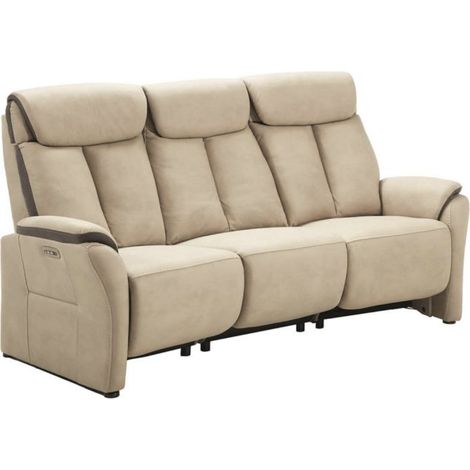 Canapé de relaxation électrique en nubuck Kondort-Beige-3 places relax électrique (1/5)