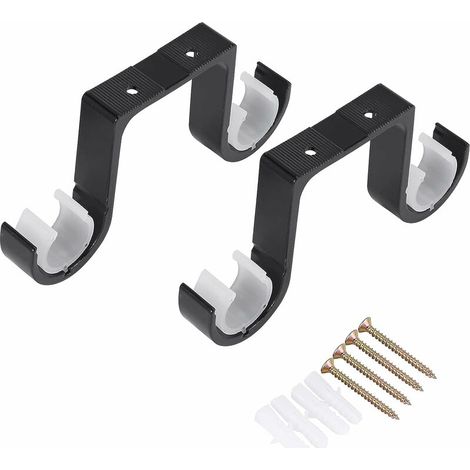 de 2 supports de fixation pour tringle à rideau - Support en alliage d'aluminium - Noir (1/5)