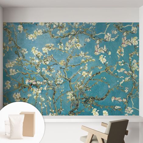 Papier peint intissé mural installation rapide du papier peint durable et résistante - Colle incluse gratuite Branches en fleurs 152x104 cm (1/5)