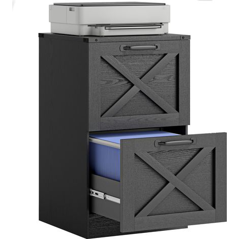 Caisson de Bureau avec 2 Tiroirs, Dossiers Suspendus pour Formats Lettre/A4, Style Rustique, 40x40x71cm, Noir (1/5)