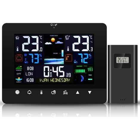 Wetterstation mit Innen-Außensensor, kabellose Multifunktions-Touch-Wetterstation mit Temperatur/Luftfeuchtigkeit/Luftdruck/Wettervorhersage/Doppelfunktion (1/5)