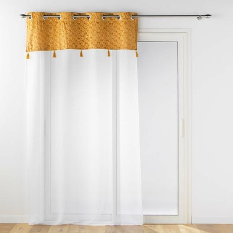 Voilage a oeillets 140 x 240 cm voile sablé + haut velours Evie Ocre (1/3)
