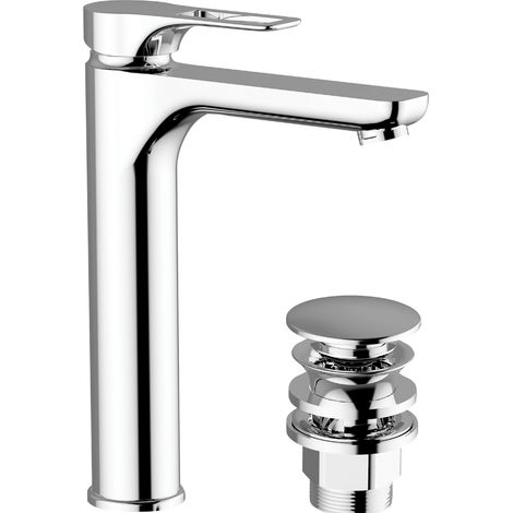Schläfer 27505013 Miscelatore Monocomando Lavabo Alto Bagno serie Flat con Scarico automatico Click Clack 1"1/4, Rubinetto Monoforo Lavandino Bagno cartuccia diam35mm Cromo Argento, Made in Italy (1/5)