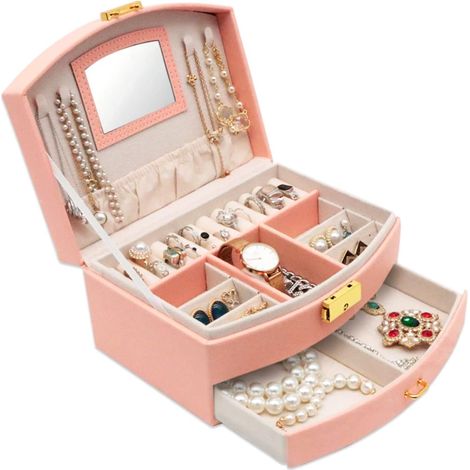 Organisateur de bijoux rose à 2 niveaux avec plateau amovible (1/5)