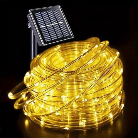 Guirlande lumineuse solaire d'extérieur tube en PVC étanche fil de cuivre pour jardin et terrasse - 12 m - 100 LED - Lumière chaude (1/5)
