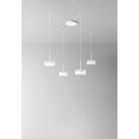 Suspension En Métal Et Verre Série 8217, 4 Led 56W 4480Lm 3000K, Finition Blanc Mat, Design Moderne Et Élégant - Perenz, Luminaire D'Intérieur (1/2)