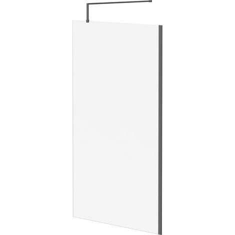 Colore 8mm Clear Glass Gunmetal Grey 1850mm x 1100mm Walk In Shower Screen including Wall Channel and Support Bar (1/5)