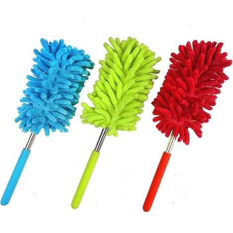 pièces - plumeau télescopique - plumeau extensible - plumeau - manche extensible - rouge, vert, bleu - long extensible jusqu'à 75 cm - chenille (1/4)