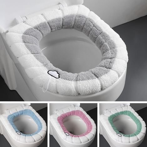 Lot de 4 housses de siège de WC universelles et douces à motif nuage (4 couleurs) – Housses de siège de WC confortables et chaleureuses avec extracteur, pour plus d'hygiène et d'ambiance dans la salle (1/5)