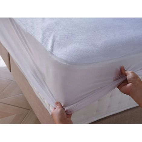 Protège matelas éponge imperméable anti-acariens 180 x 200 + 30 cm - Blanc - (1/3)