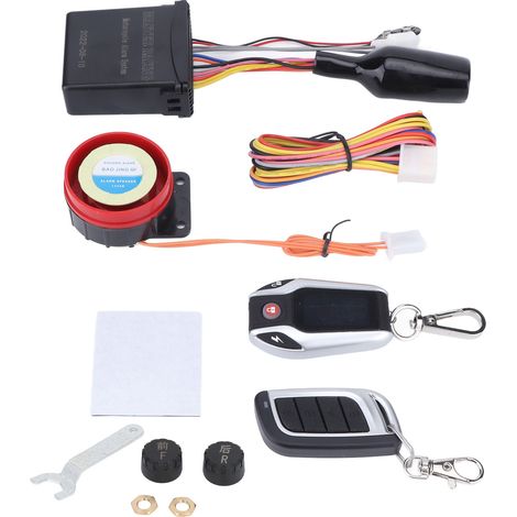Zwei-Wege-Motorradalarmanlage, 105–125 dB Lautsprecher, automatische Ver- und Entriegelung, Fernbedienungsschlüssel, wasserdicht für Elektrofahrzeuge mit Reifendruckmesser (1/5)