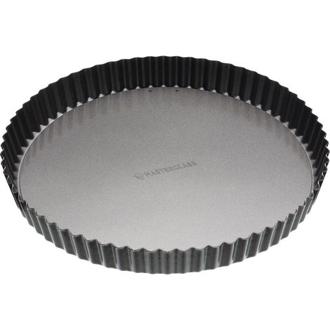 MasterClass 28cm Loose Bottomed Tart Tin, Fluted Round Quiche Pan with PTFE, PFOA and BPA Free Non Stick, Robust 1mm Thick Carbon Steel, 11 Inch