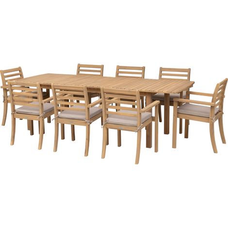 Ausziehbare Gartenmöbel 180/240cm PADAR aus Akazienholz 8 Sitzplätze - Kissen Sand