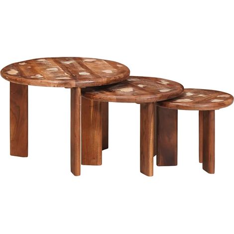 vidaXL Nesting Coffee Tables 3 pcs Multicolour Solid Reclaimed Wood