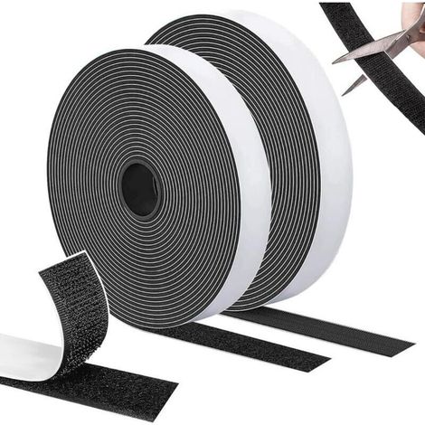 Autocollant adhésif double face extra stark, bande crochet et boucle noir, idéal pour cadre, fenêtre, moustiquaire et bricolage, 10 m x 20 mm (1/5)