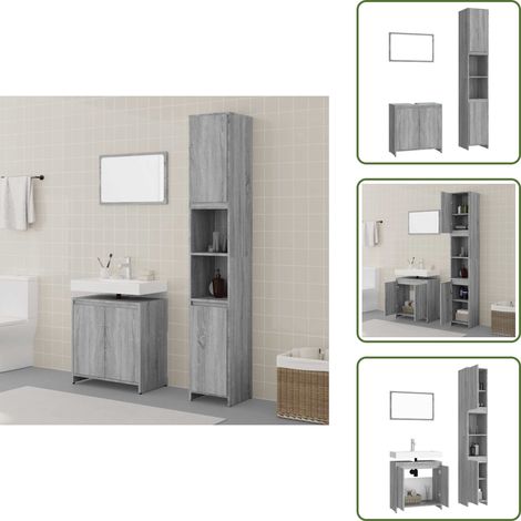 The Living Store Ensemble de meubles de salle de bain 3 pcs Sonoma gris - Miroir salle de bain (1/5)