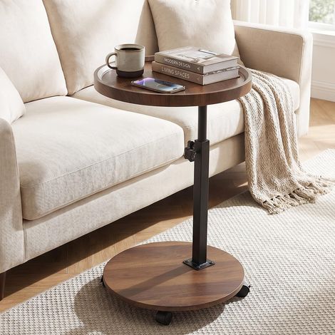 Table d'appoint réglable en hauteur, pivotante à 360°, tables de chevet avec roulettes pour canapé, chambre à coucher, bureau, salon, tables basses pour petits espaces (marron noyer) (1/5)