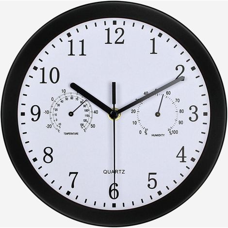 Horloge Murale Extérieure - 25 cm - Étanche - Avec Hygromètre et Thermomètre Analogique - Style Rétro Métal Noir - Pour Jardin Patio Piscine