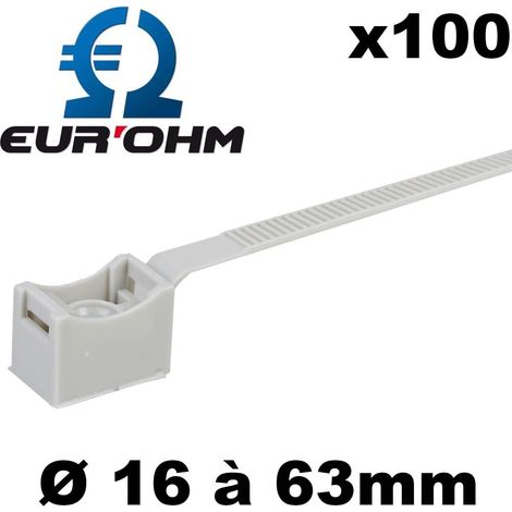 Eur Ohm – Lot de 100 colliers de serrage 40 à 63 mm – Pour tubes PVC et métal – Résistance à la corrosion – Montage rapide