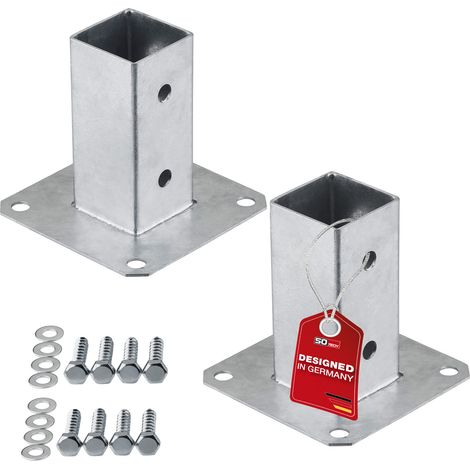 SOTECH Bodenanker zum Aufschrauben Stahl feuerverzinkt optimal für Garten oder Terrasse, Pfostenträger für Vierkantholz (Vierkant 50 x 50 mm) 122 mm Höhe, 2 Stück