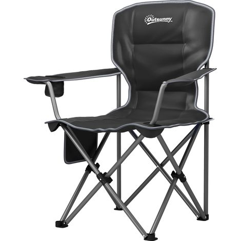 Silla de camping acolchada y cómoda, portátil con portavasos, color negro. (1/2)
