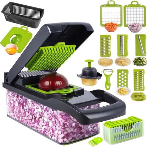 Mandolina 16 en 1: cortadora de verduras multifuncional con cuchillas intercambiables, rallador, rebanadora, picadora, verduras y ensaladas (1/5)