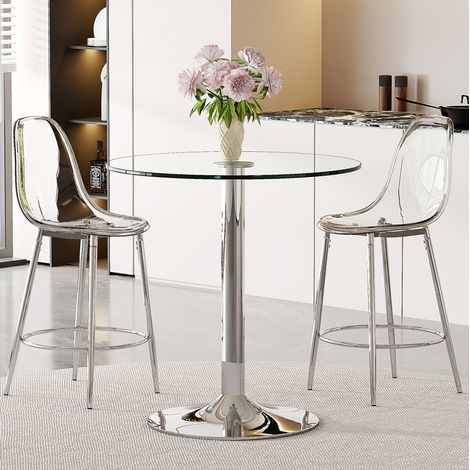 conjunto mesa bar con 2 taburetes de cristal OKMYHOME (1/5)