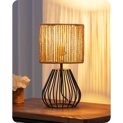 EDISHINE Tischlampe Wohnzimmer, E14 Nachttischlampe Vintage für Schlafzimmer, 29 cm, inkl. 4W LED-Leuchtmittel, 2700K Warmweiß, Boho Tischleuchte mit gewebtem Papierseil-Schirm in Metallgitter-Optik, 