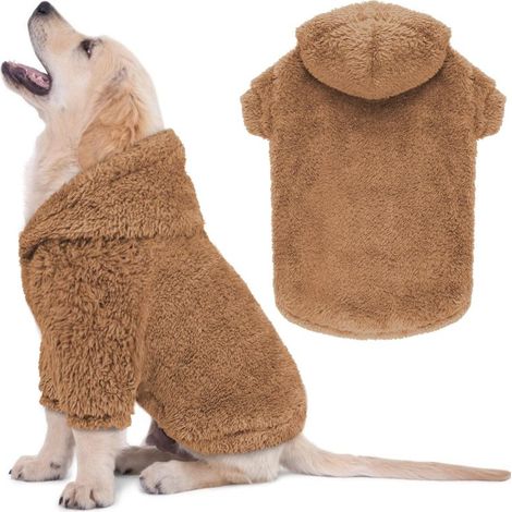 Pulls duveteux pour chiens de taille moyenne avec capuche douce en polaire double face, manteaux pour chiens, sweats à capuche Sherpa (marron - M)