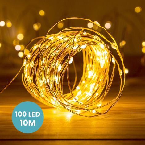 Goldene Lichterkette mit 100 warmweißen Mikro-LEDs, 10 m